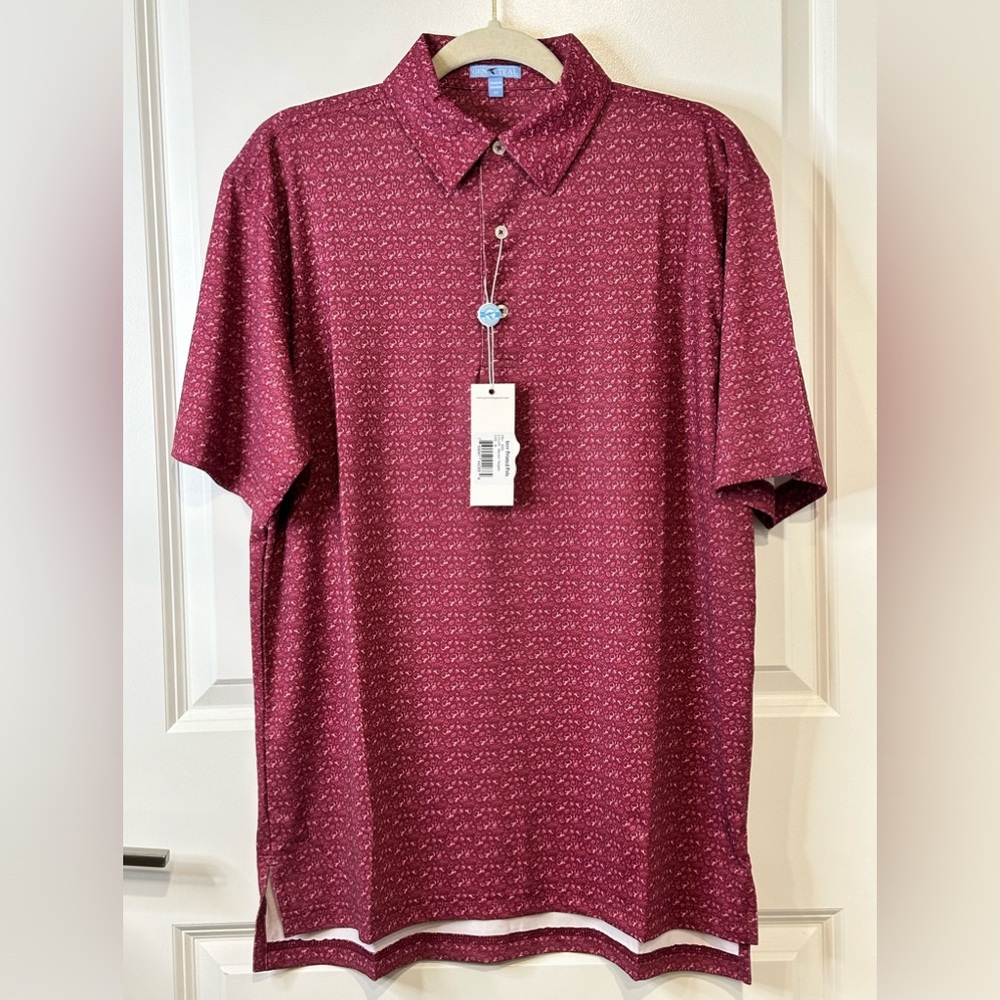 Genteal brrr Printed Performance Polo Golf Shirt Medium Large XL Maroon Red